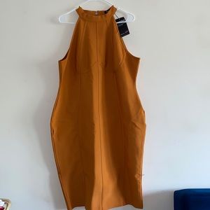 High neck sleeveless bandage midi dress